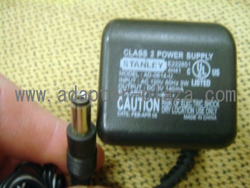 STANLEY 6V 140mA AC/DC WALL WART POWER SUPPLY ADAPTER CORD MOD# AD-0614-U